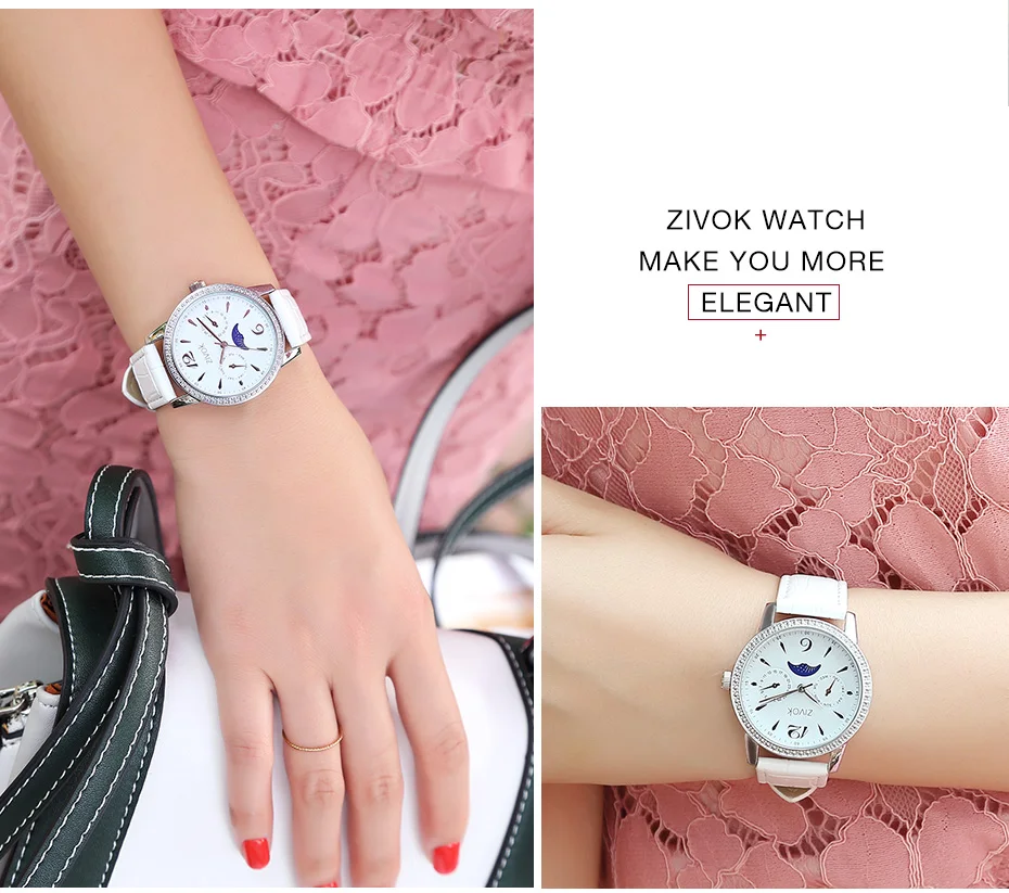 ZIVOK женские часы брендовые Модные Простые Moon phase маленькие кожаные часы кварцевые наручные часы montre femme