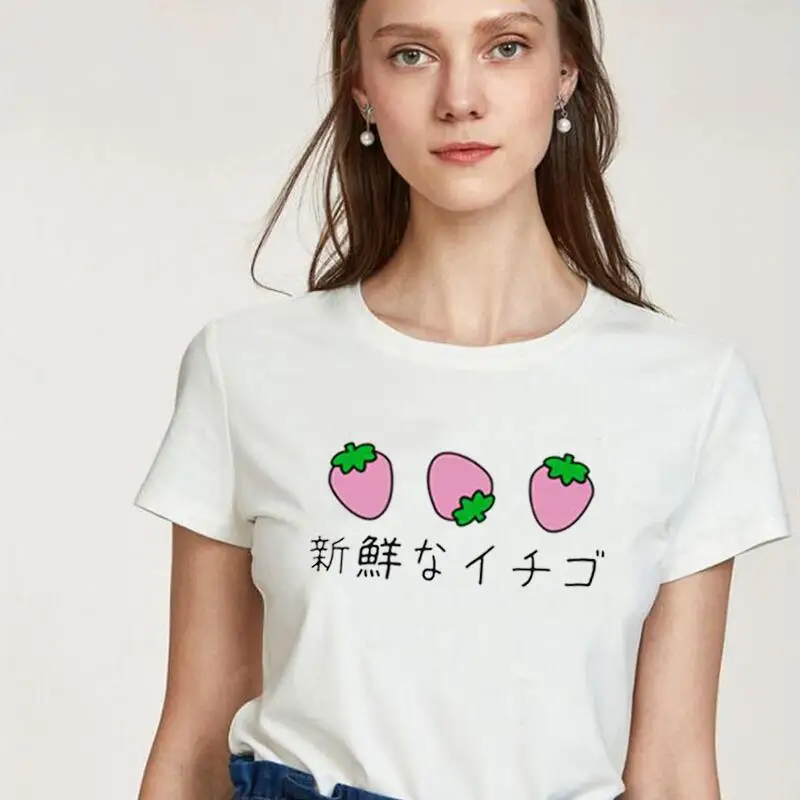 

Summer Fashion Tee Shirt Femme Funny Fresh Strawberries Japanese Aesthetic T Shirt Women Top Casual Harajuku Shirt T-shirt Femme