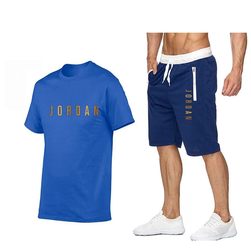 

New casual men's sportswear clothing summer men's suit fitness suit sports suit short sleeve T-shirt + shorts 2-piece set