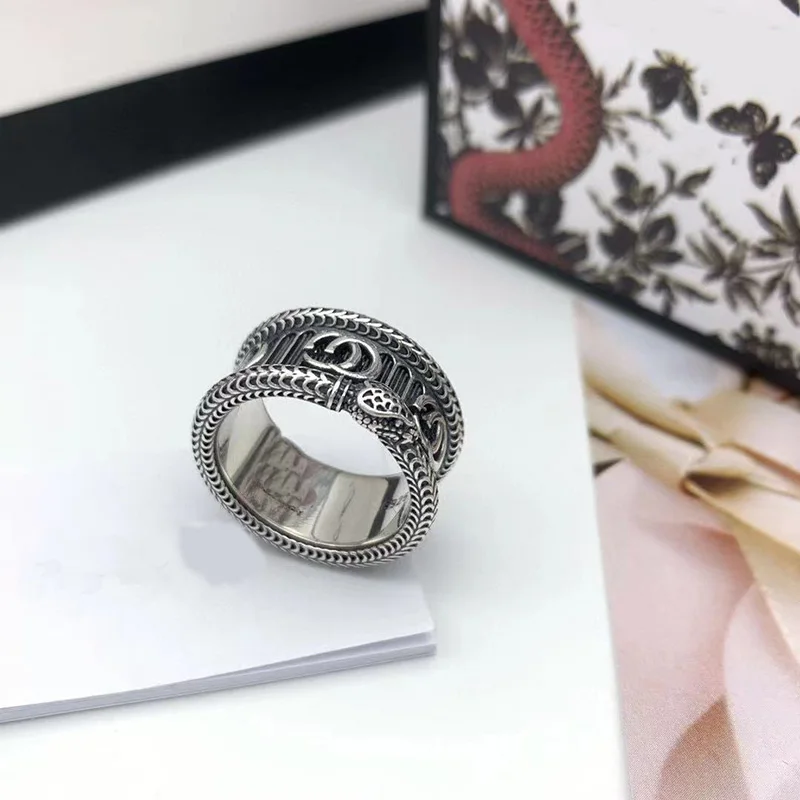 

925 Silver Ring 1:1 Retro Spirit Snake GG Old Craft Fashion Ring Free Gift Box