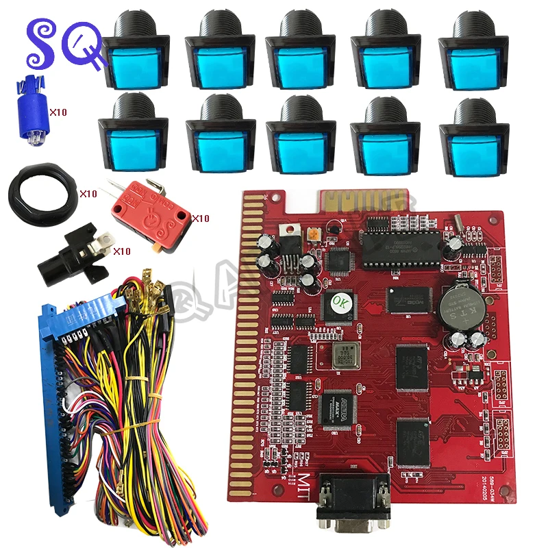 Casino Game 7 7X in 1 MultiGame Motherboard Red Slot Game Poker 36Pin Wire Cable LED Button*10 for Gambling Machine SQ Arcade