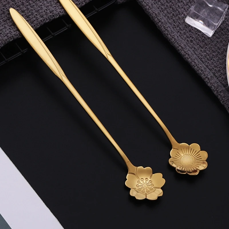 

9pcs Flower Spoon Coffee Teaspoon Set Stainless Steel Tea Spoon Dessert Ice Cream Stir Bar Scoop for Stirring Drink