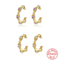 925 sterling silver whitepurple color zircon clip on earrings women minimalist gold color earrings fashion jewelry wholesale
