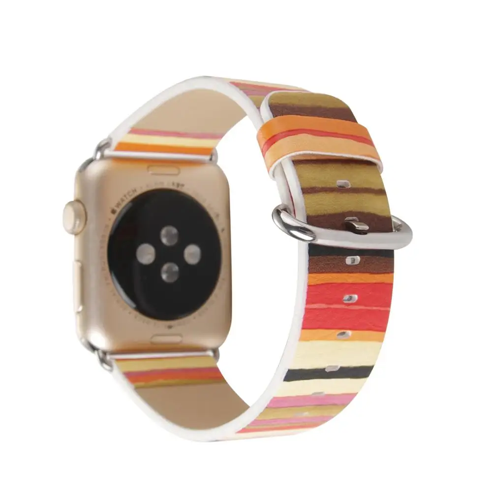 Модный кожаный ремешок в полоску для Apple Watch 38 мм 40 42 44 Браслет iWatch Серия 1/2/3/4/5