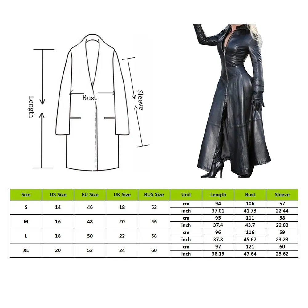 

Long Leather Women's Jacket Plus Size PU Jackets Slim-fit Stand Collar Long Sleeves Zipper 2021 Fall Fashion Black New Clothes