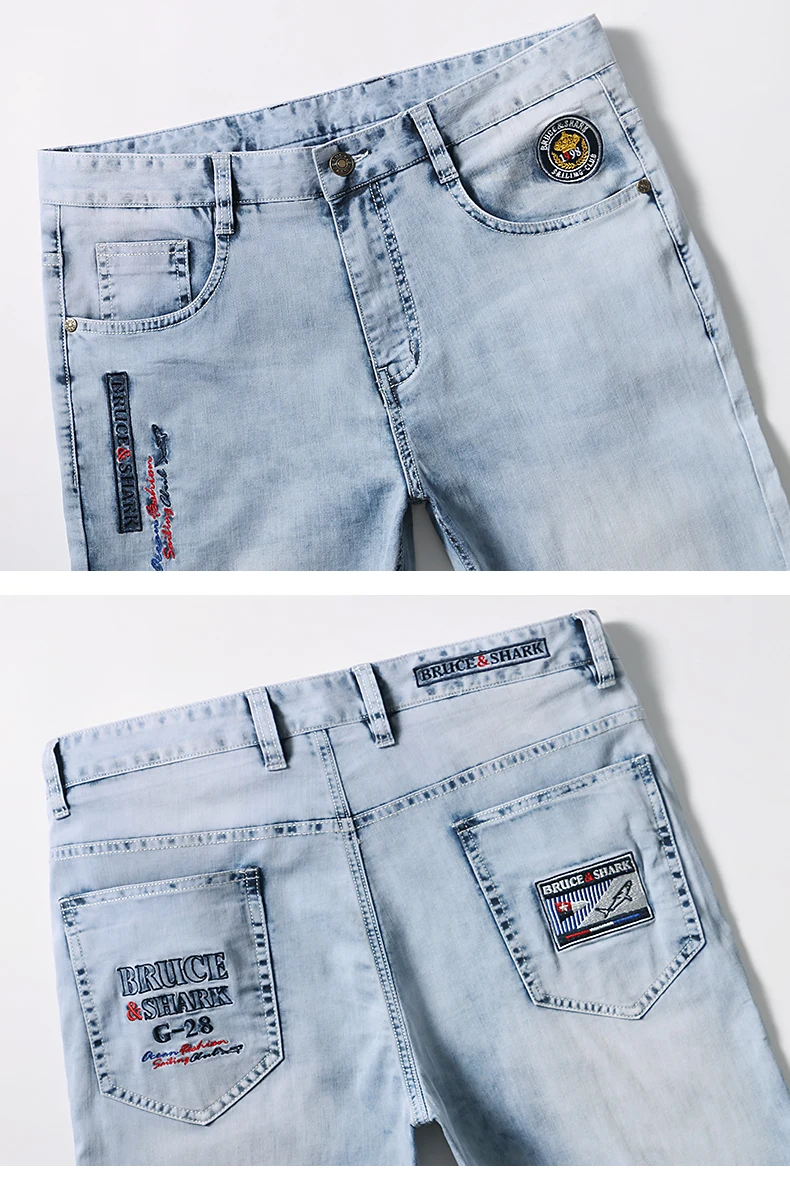 

Summer Thin 2021 Stretch Loose Embroidery Design Straight Casual Fashion Denim Jeans Men Soften Cotton