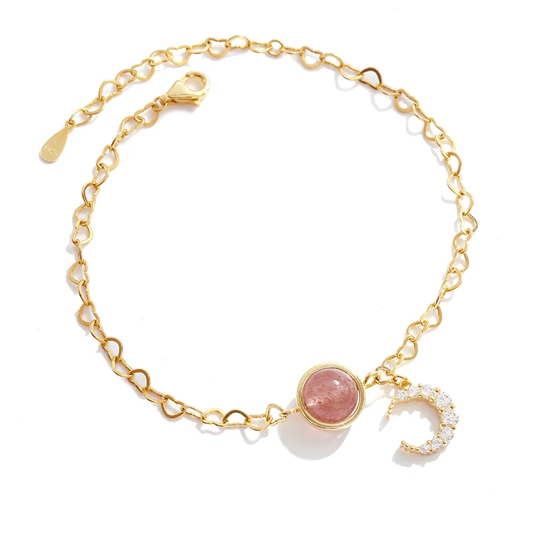 

LEKANI 925 Sterling Silver Women's Bracelet Shining Moon Bead Golden Charms Bracelets Fine Jewelry Anniversary For Girlfriend