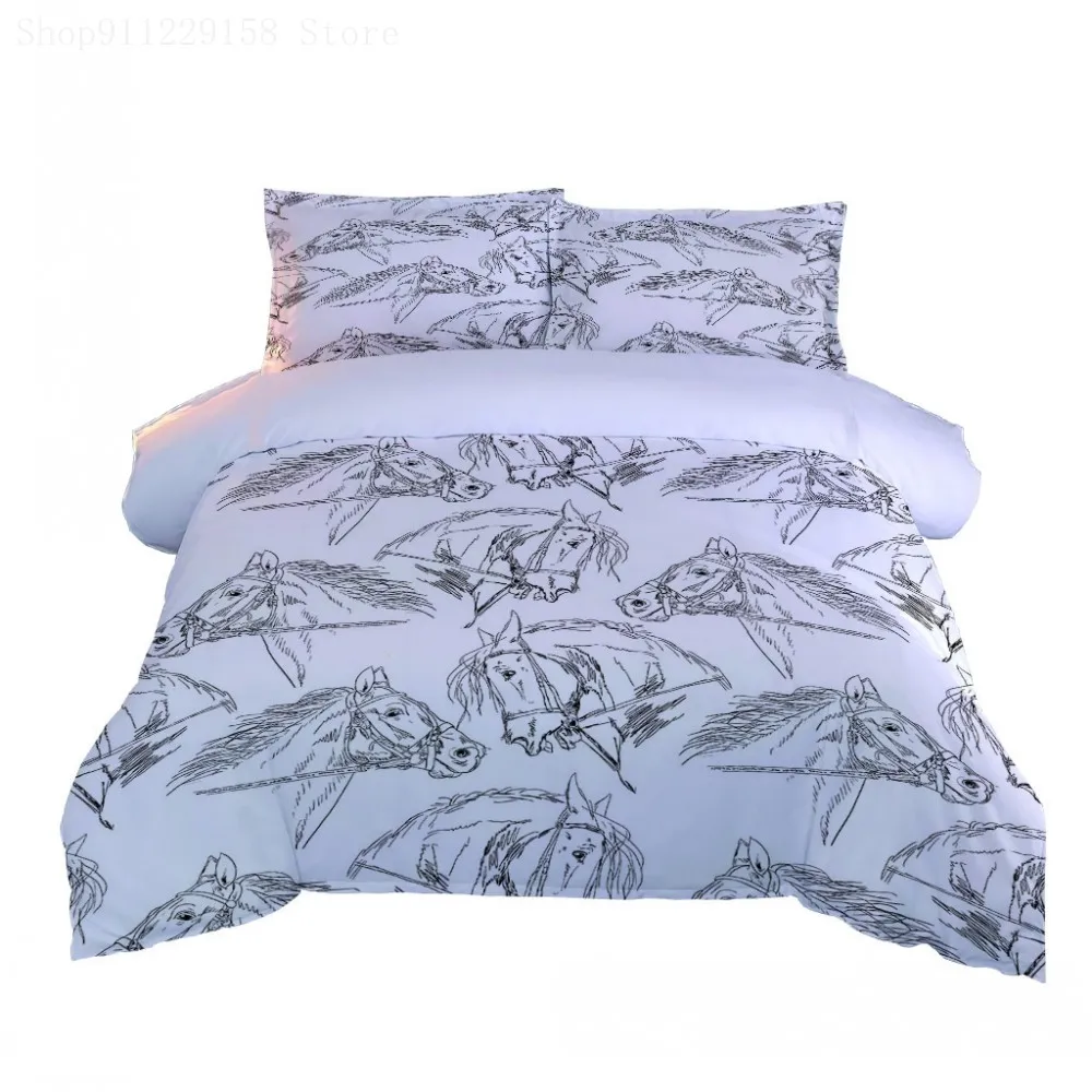 

Bedding Sets Gray Horse Pictures For Bed Room Duvet Cover Set Pillowcase Soft Quilt Cover Queen Size Bed Sheet Bedclothes 3PCS