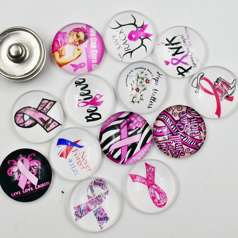 20 шт. розовая лента Кнопка оснастка ювелирной 18 мм стекло кнопки перо кабошоны