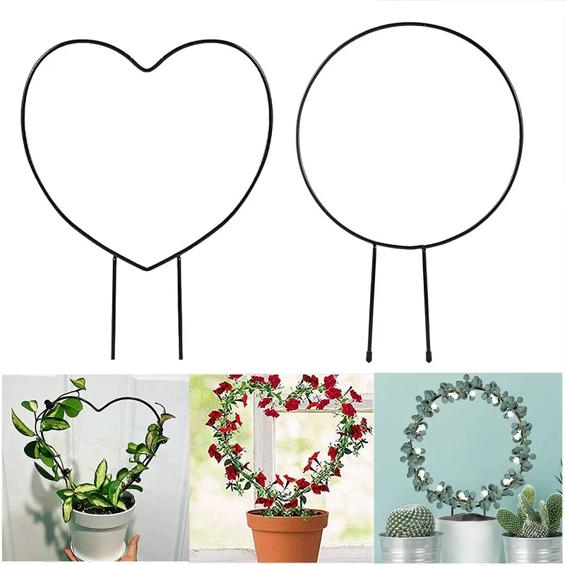 

Black Metal Garden Trellis For Climbing Plants Flower Vegetables Rose Rattan Heart And Round Shape Plant Holder