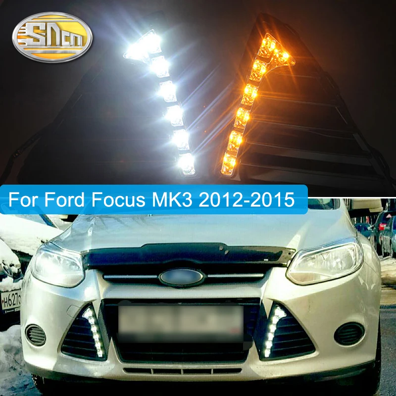 Для Ford Focus 3 MK3 2012~ дневной ходовой светильник DRL светодиодный противотуманный фонарь с желтым поворотным сигналом