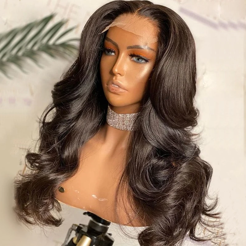 

26Inch Long Water Wave Synthetic Lace Front Wigs For Black Women With Baby Hair Heat Resistant Fiber Hair Daily Wigs 180%Density
