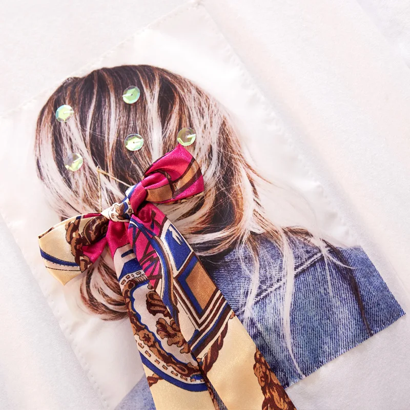 

Women's plus size fat mm summer bowknot T-shirt character printed loose top