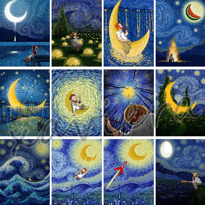 

Van Gogh Starry Sky Diamond Painting Cartoon Landscape Embroidery Full Drill Mosaic Rhinestone Cross Stitch Kit Handmade Gift