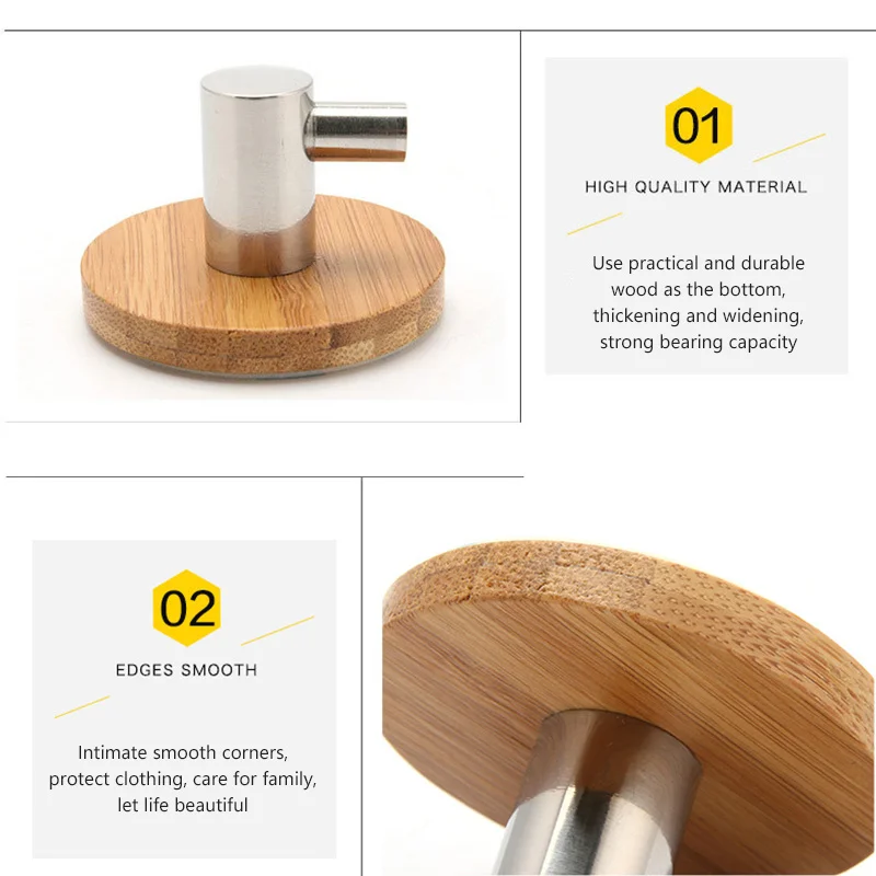 Клеящиеся настенные крючки натурального бамбука Нержавеющая сталь настенная