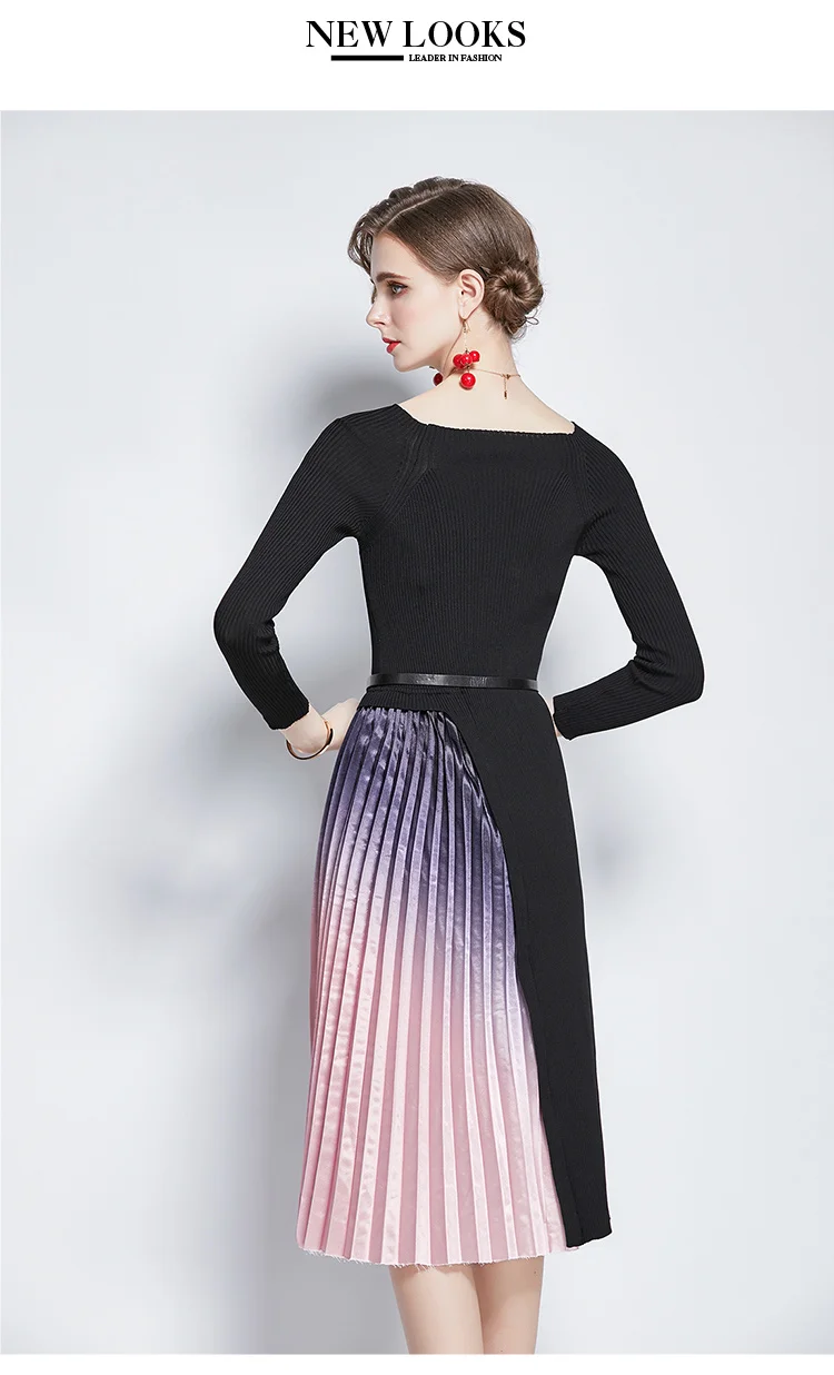 

Autumn Dress Women Casual Slim Patchwork Office Bodycon Dresses Vintage Elegant Sexy Party Dresses