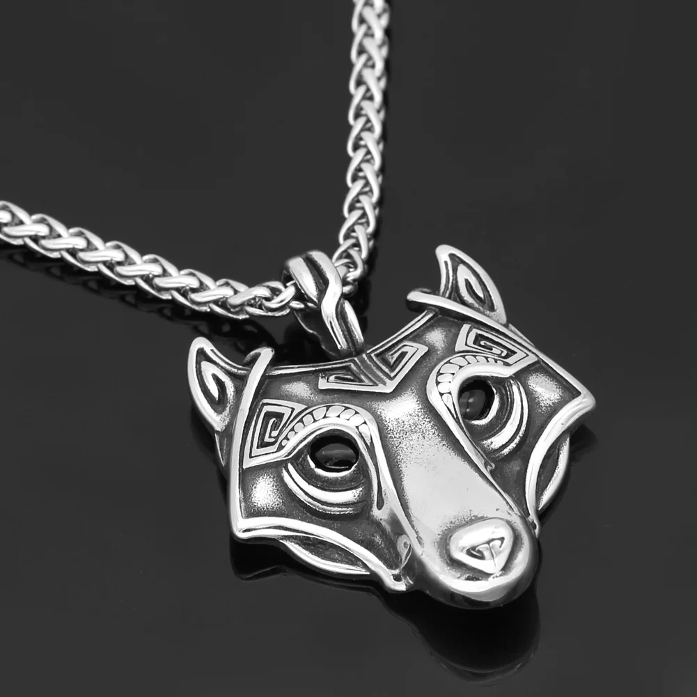 Men stainless steel viking oidn wolf head pendant necklace | Украшения и аксессуары