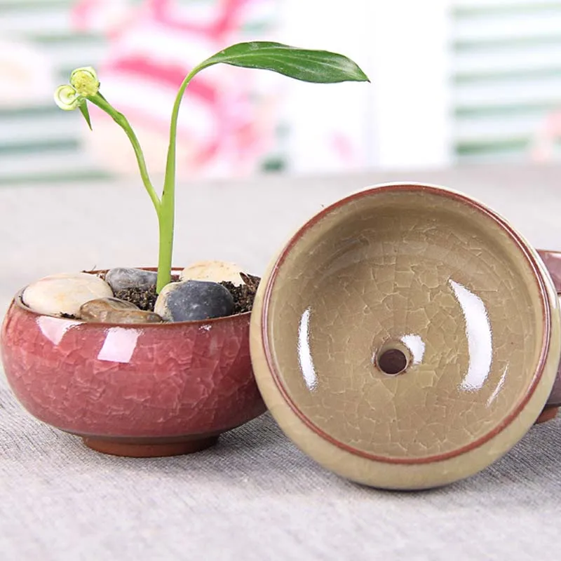 

Desktop Ornaments Mini Vase Kiln Flow Glaze Breathable Pot Ceramic Thumb Flowerpot Succulent Plant Pot Small Vase Home Decor