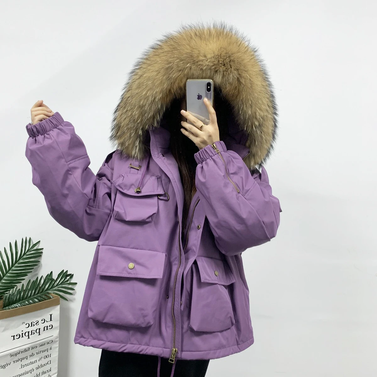 Пуховик женский зимний на белом утином пуху с капюшоном большой размер 2021 |