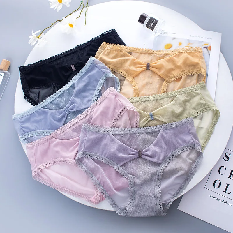 

Underpants Women's Cotton Crotch Girl Japanese Cute Shorts Breathable Mesh Lace Sexy Low Waist Ladies Underwear Sexy