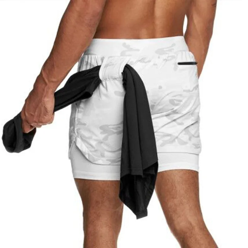 

Double Layer Jogger Shorts Men 2 In 1 Short Pants Gyms Fitness Built In Pocket Quick Dry Beach Shorts Male Sweatpants