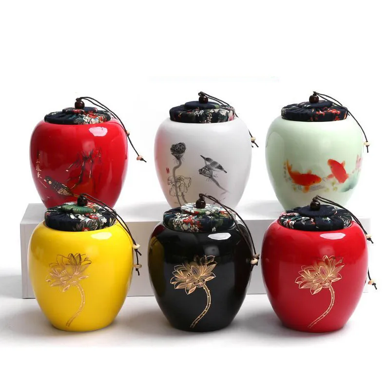 

5 цветов окрашенные Чай Caddy печатных Чай ящик для хранения бутылочки резервуар Портативный влагостойкий гончарные изделия Чай канистра Коф...