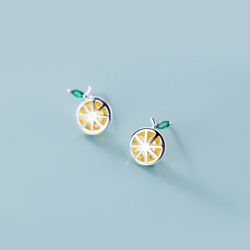 Серьги-гвоздики женские из серебра 925 пробы с изображением лимона и фруктов |