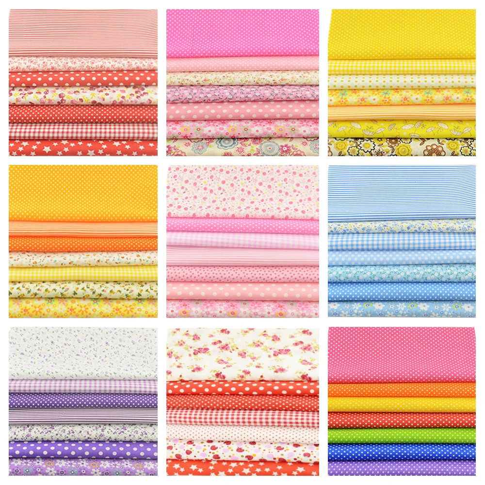 

Teramila 7 Pcs/Lot Light Pink Dots and Flowers Design Patchwork 100% Cotton Fabric Tissue Scrapbooking for Sewing DIY Patches