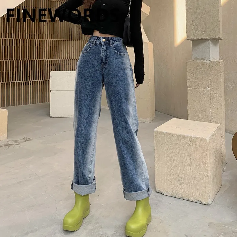 

Джинсы женские винтажные с широкими штанинами и высокой талией