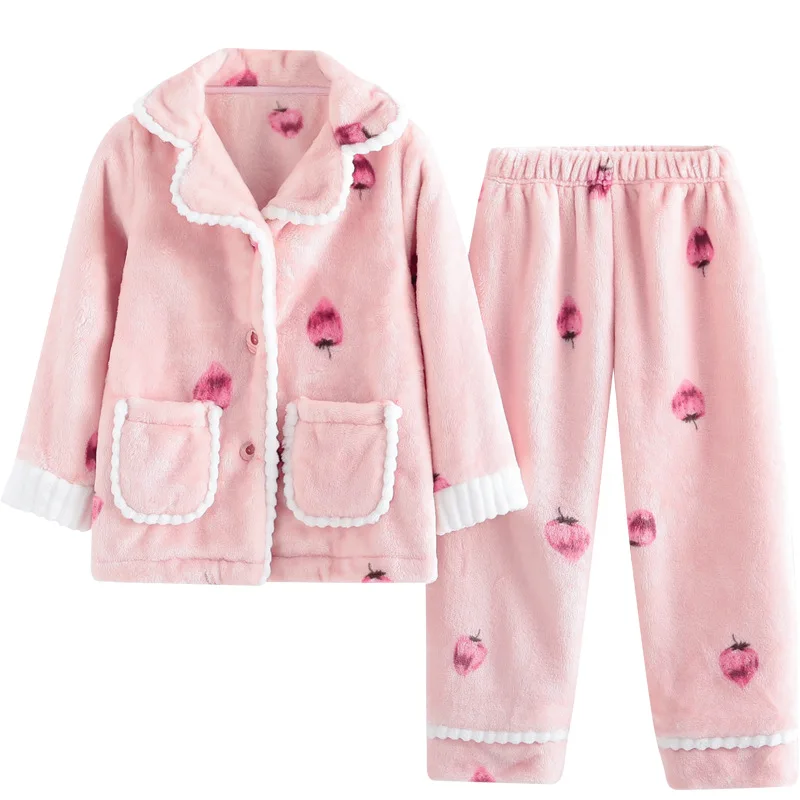 

Flannel Pajamas For Girls Children Autumn Winter Warm Thickening Nightwear Kids Thermal Sleepwear Baby Girls Home Wear Clothing