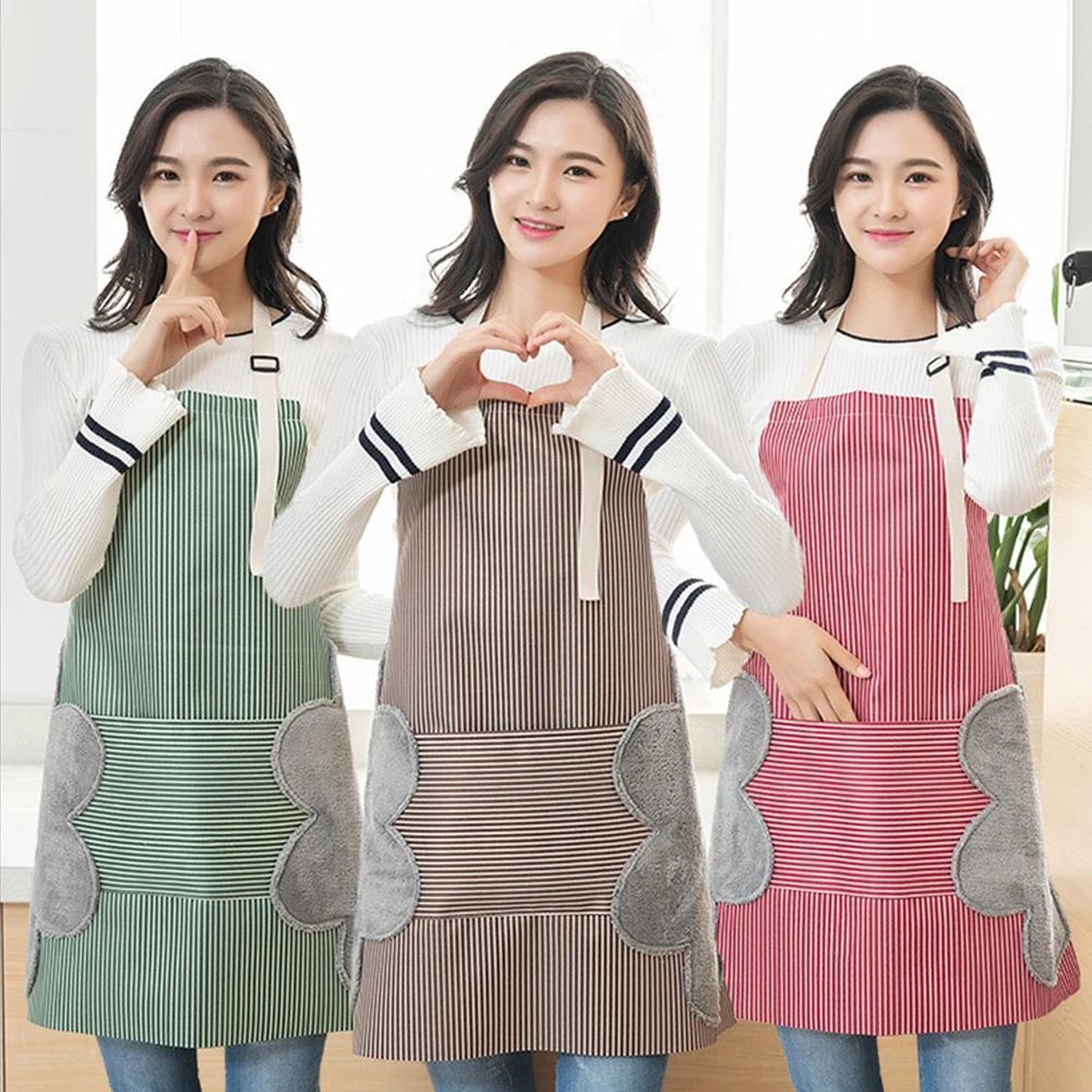 

Household Oil-Proof Apron Cute Cotton Kitchen Apron Coffee Chef Hand Wipe Apron With Big Pocket Women Baking BBQ Accessories