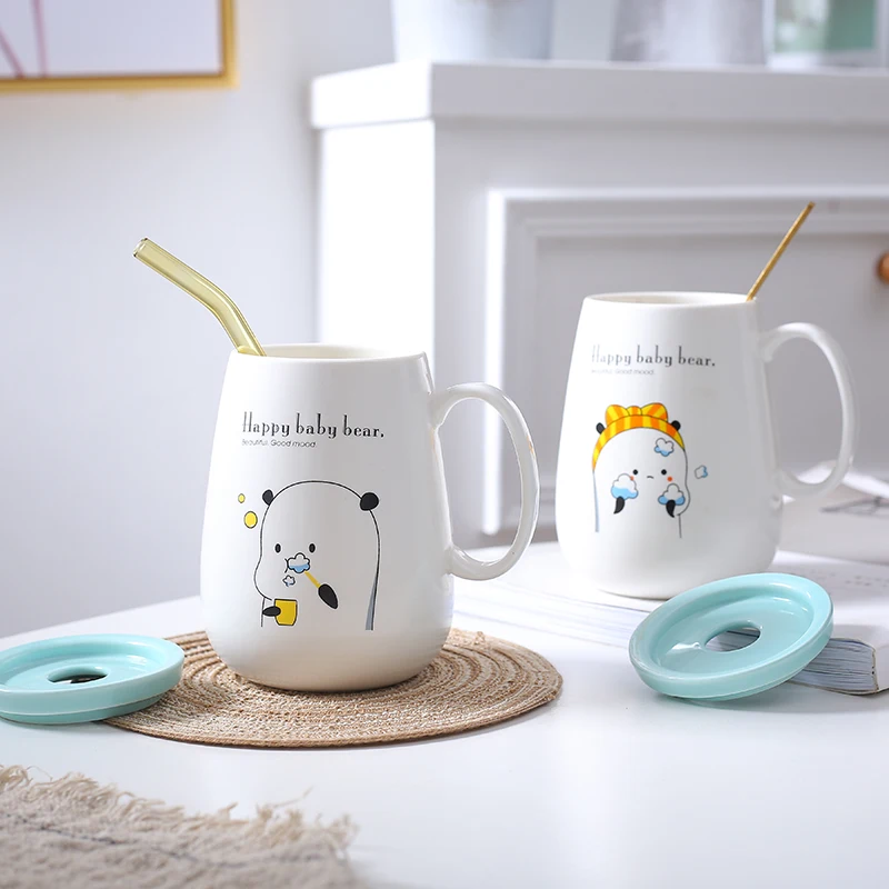 Керамическая кружка мультяшная модная Милая поилка для чая с ложкой и губами