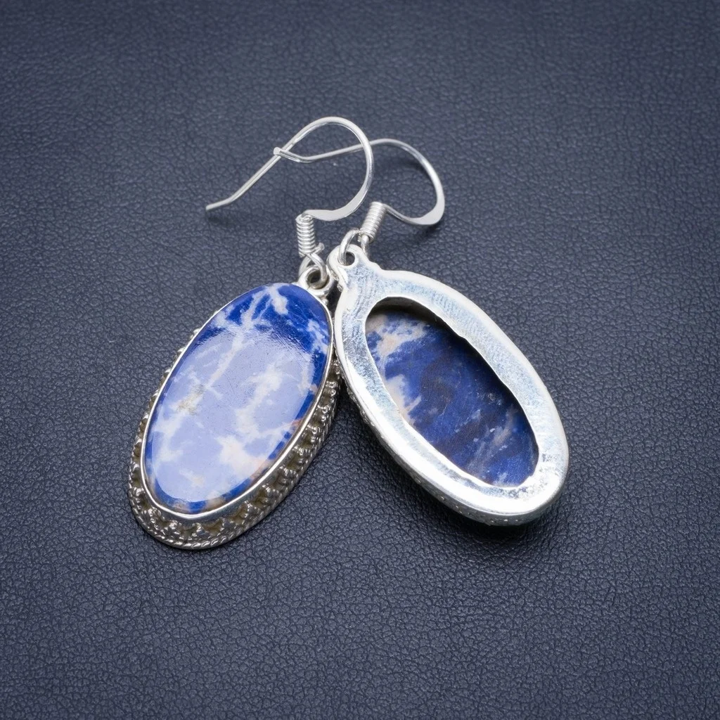 Уникальные серьги ручной работы из натурального апельсинового содалита серебро