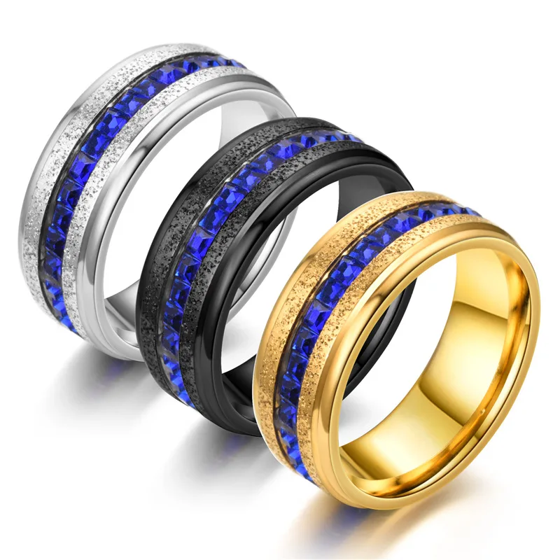 

Blue Dazzling Single Row Diamond Inlaid Couple Ring Woman Stainless Steel Rings for Women 925 Silver Rings on Phalanx Cock ring