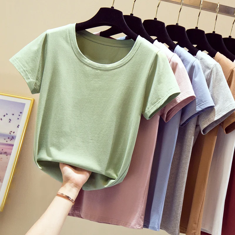 

Cheap Wholesale Women's Summer 2021 New Large Size Round Neck Cotton Short Sleeve T-Shirt Women's Bottoming Shirt Good Quality