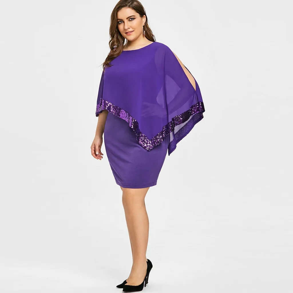 

Women Plus Size Cold Shoulder Overlay Asymmetric Chiffon Strapless Sequins DressFashionable women's 2021 high-quality elegant