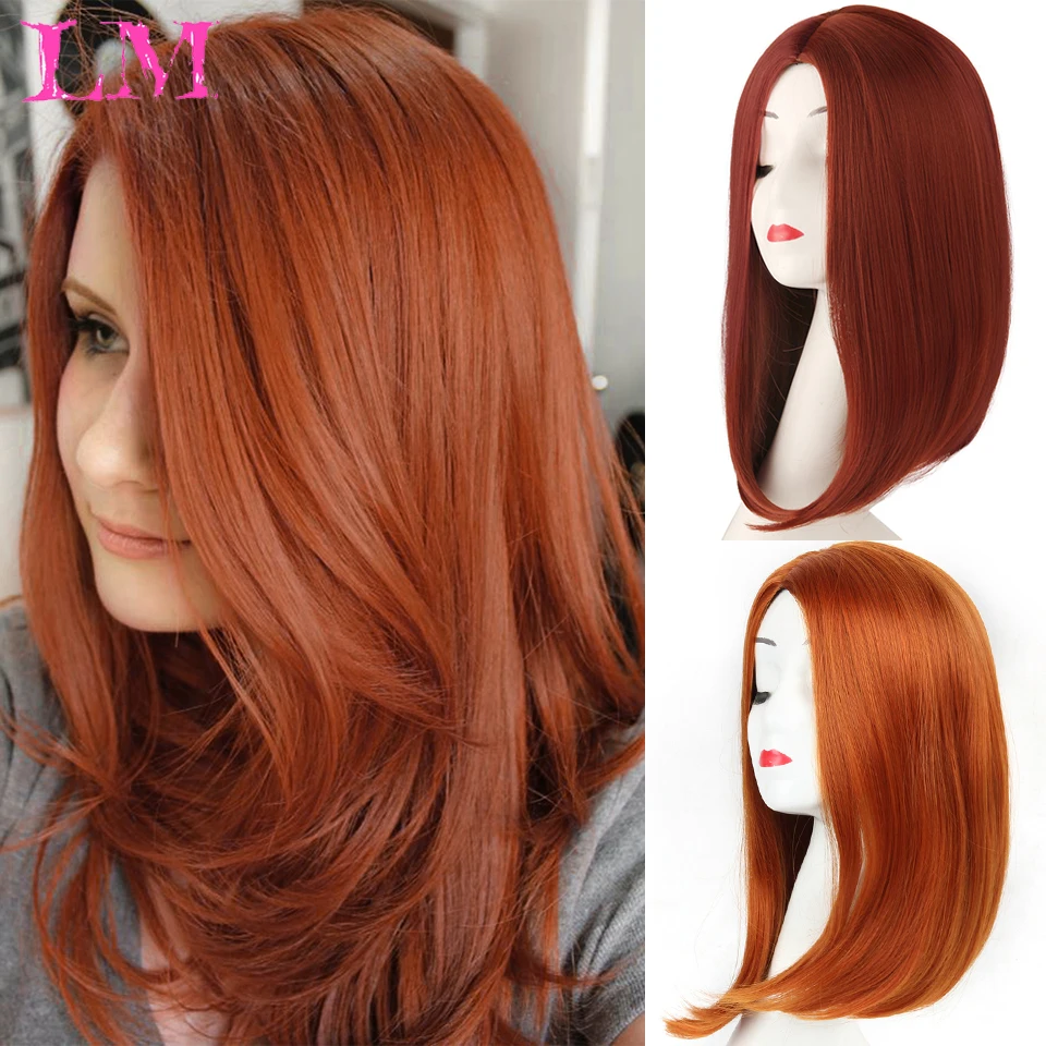 

LM Natural Black Synthrthic Middle Part Synthetic Wigs Auburn Soft Synthetic Wig for Women Short Straight Black Red Hair Wigs