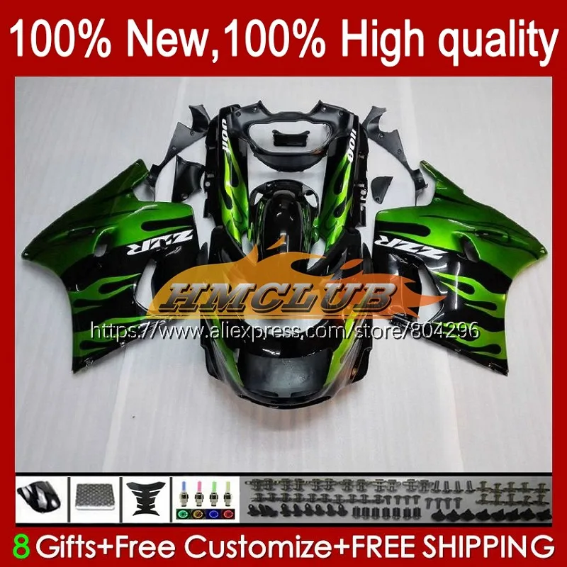

ZZR1100 для KAWASAKI NINJA ZX-11R ZX11R 93 94 95 96 70No.11 ZX11 зеленое пламя ZZR 1100 ZX 11R 1993 1994 1995 1996 1997 обтекатели