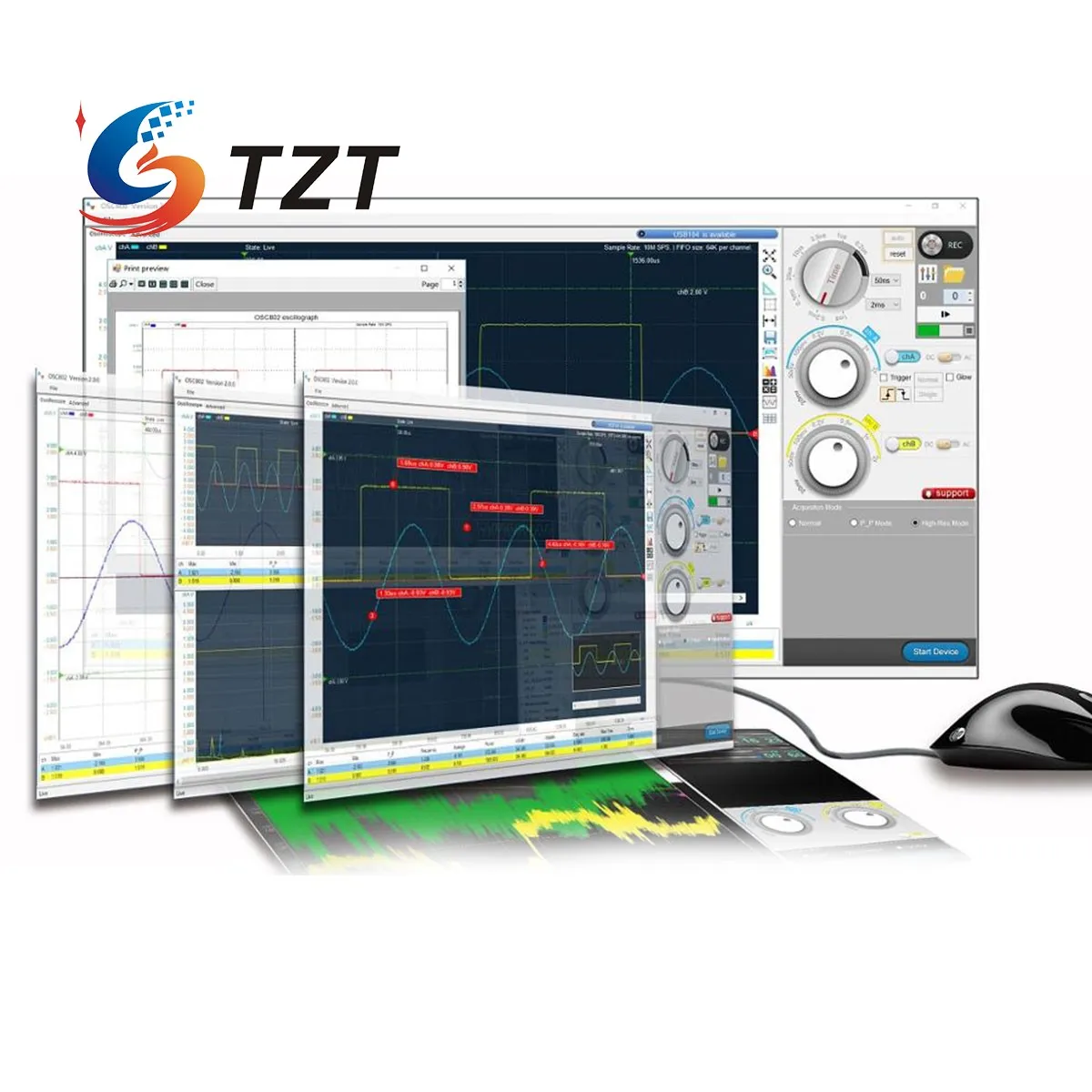 TZT USB/осциллограф для ПК OSC482 50 мм/с BW20MHz 2-канальный/осциллограф/генератор