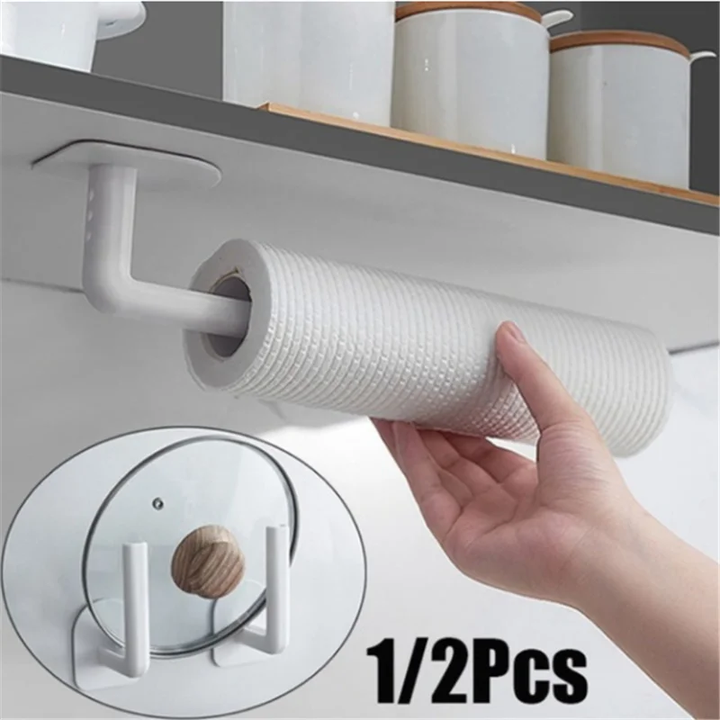 

1/2Pcs Paper Towel Holder Towel Rack Bar Cabinet Rag Hanging Holder Shelf Toilet Paper Holders Self-Adhesive Kitchen Accessories
