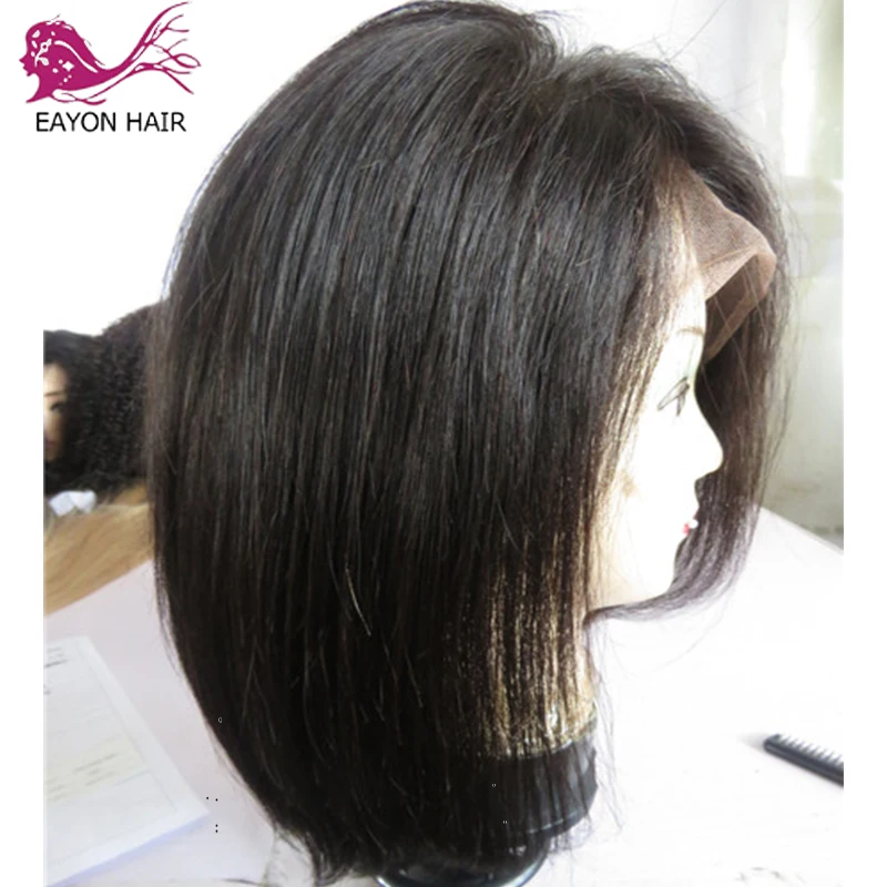 EAYON короткий Боб шелковистые прямые полные кружевные человеческие волосы парики