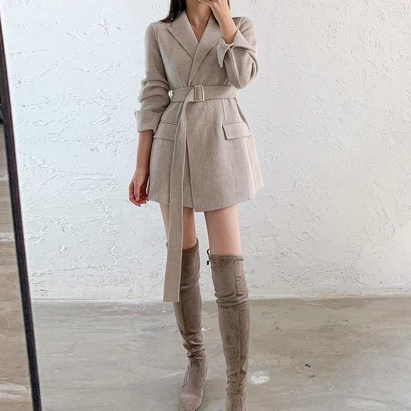 Женский шерстяной пиджак 2020 Новая мода утолщающий ремень светильник