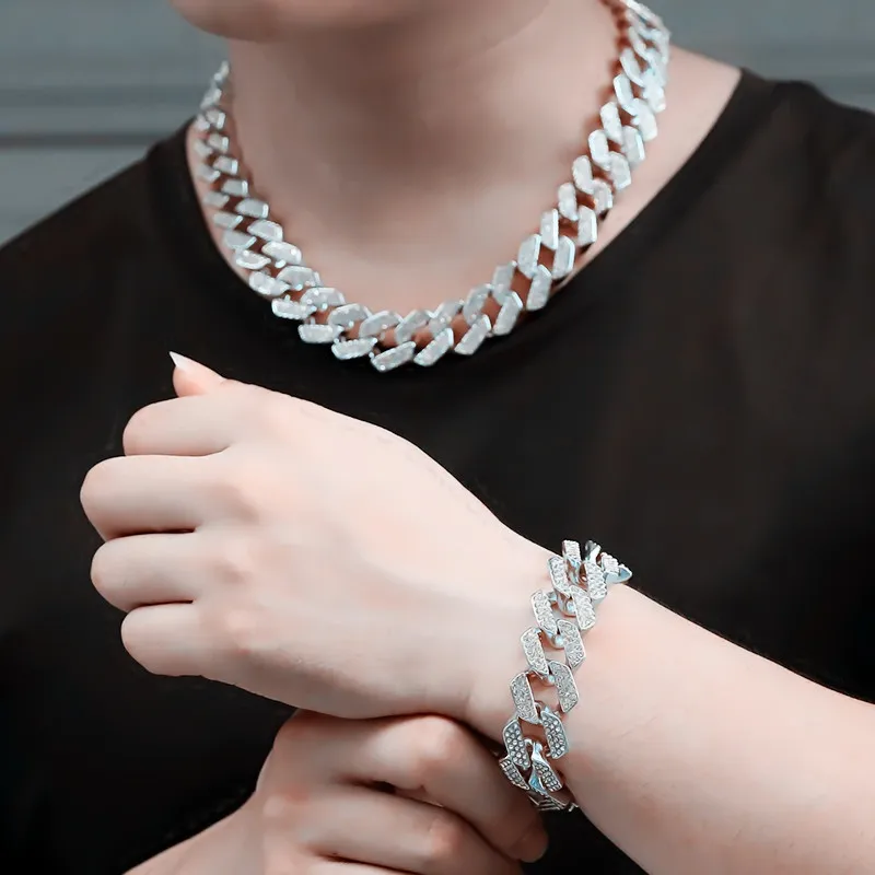 

Super Flash Diamond 20mm Three-row Diamond Cuban Chain Rapper Men's Hip-hop Necklace Choker Nightclub Rap Hip-hop Trend Necklace