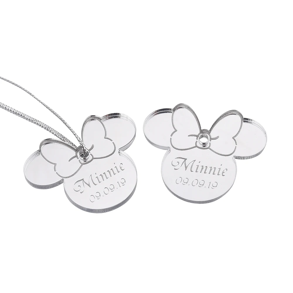 Style7 Silver 10 шт. персонализированные гравированное зеркало Минни Маус надписи имя карты метки ребенок душ украшение для вечеринки в день рождения 40 мм логотип - Цвет: Style7 Silver