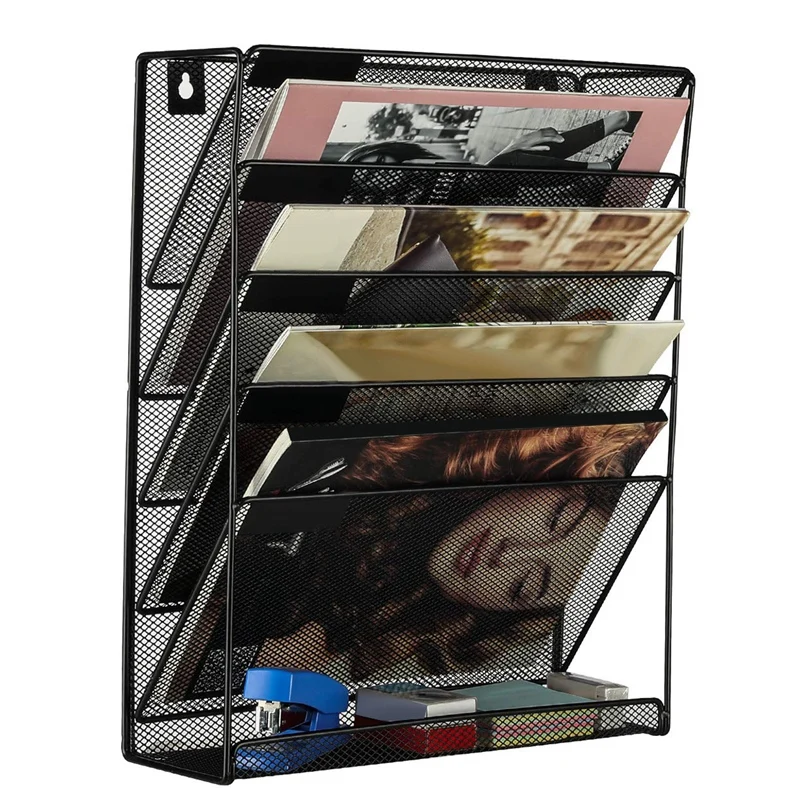 

Metal Mesh Wall-Mounted azine File Rack Office Desk 5 Layer Interval Archive File azine azine Notebook Storage Black