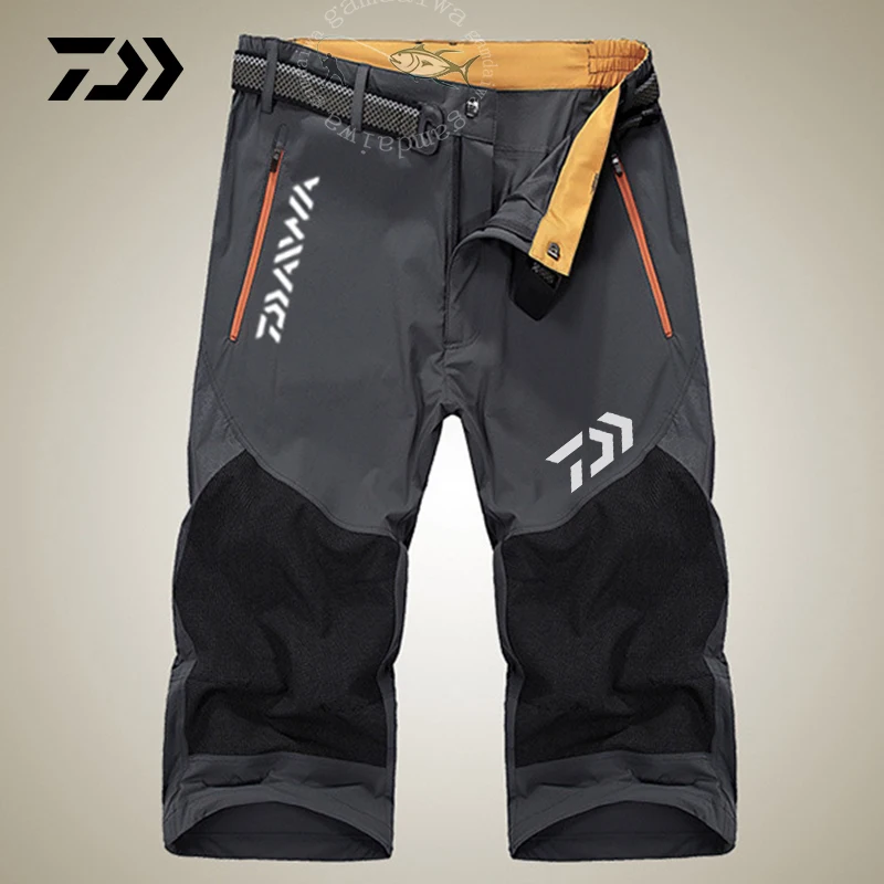 Gray Black Летние шорты для рыбалки Daiwa, одежда для мужчин, уличные спортивные укороченные брюки, дышащие, nyton, быстросохнущие шорты для велоспорта, рыбалки - Цвет: Gray Black