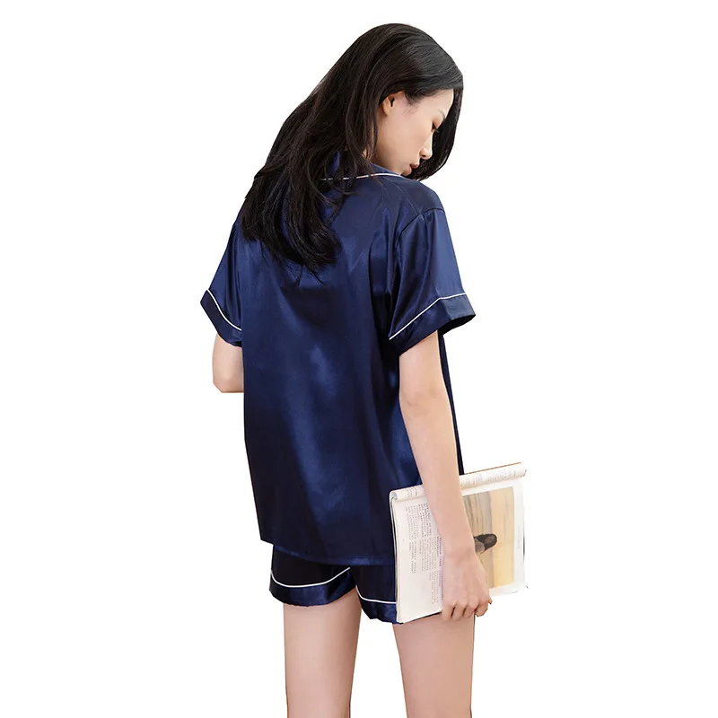 

Button-down Pajamas Women Casual Lapel Sleepwear Satin Home Clothes With Shorts Short Sleeve 2PCS Pj's Sets Sexy Nightwear