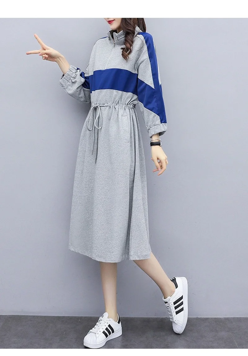 

Large Size Women's Color Matching Temperament Dress 2021 Spring New Fashion Plump Girls Splicing Straight Type Versatile Dress