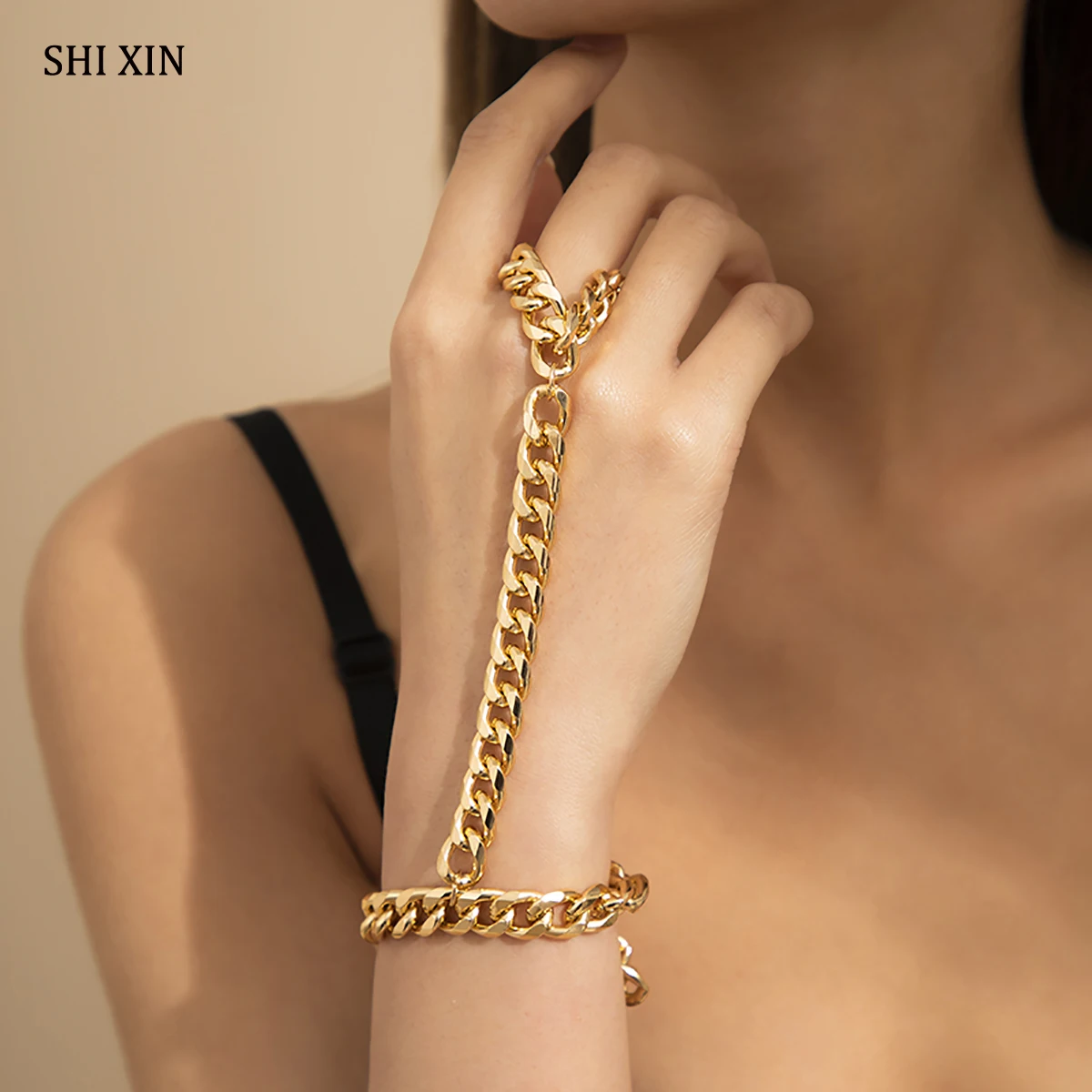 

SHIXIN Punk Thick Chain Bracelets for Women Gold/Silver Color Chunky Hand Chain Trendy Jewelry 2021 Bracelet Fashion Girls Gifts