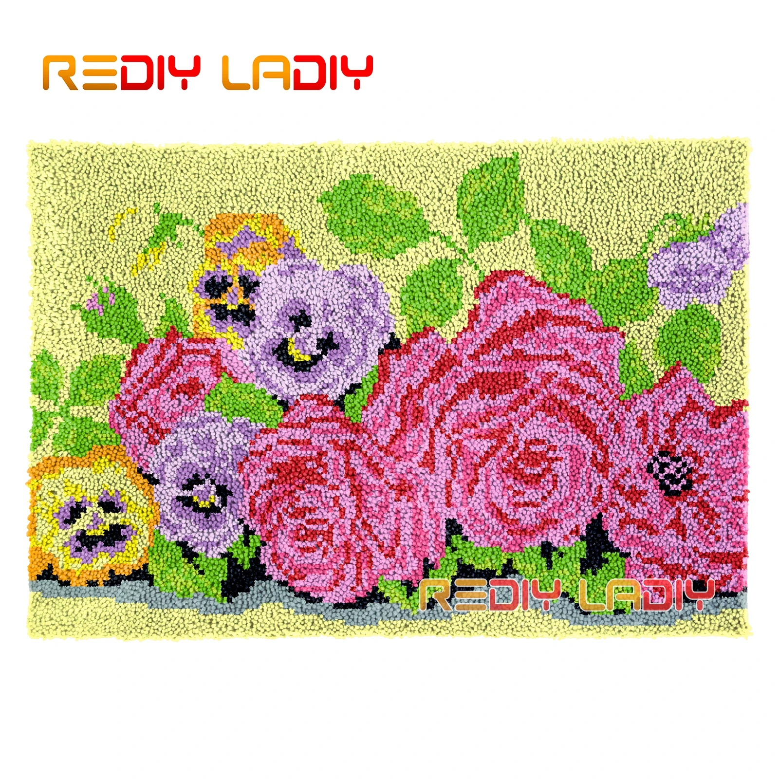 

Latch Hook Rug Kits Roses & Pansies Seat Cushion DIY Carpet Rug Thick Yarn Needlework Crochet Tapestry Knotted Floor Mat Crafts